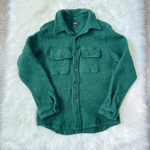 Stussy Boucle’ Wool Blend Streetwear Shirt Sweater in Forest green XS